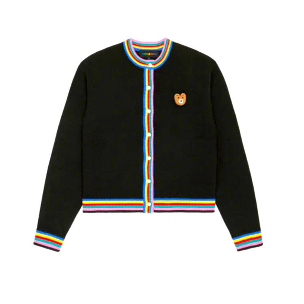 Teddy Fresh Black Cardigan with Multicolor Trim